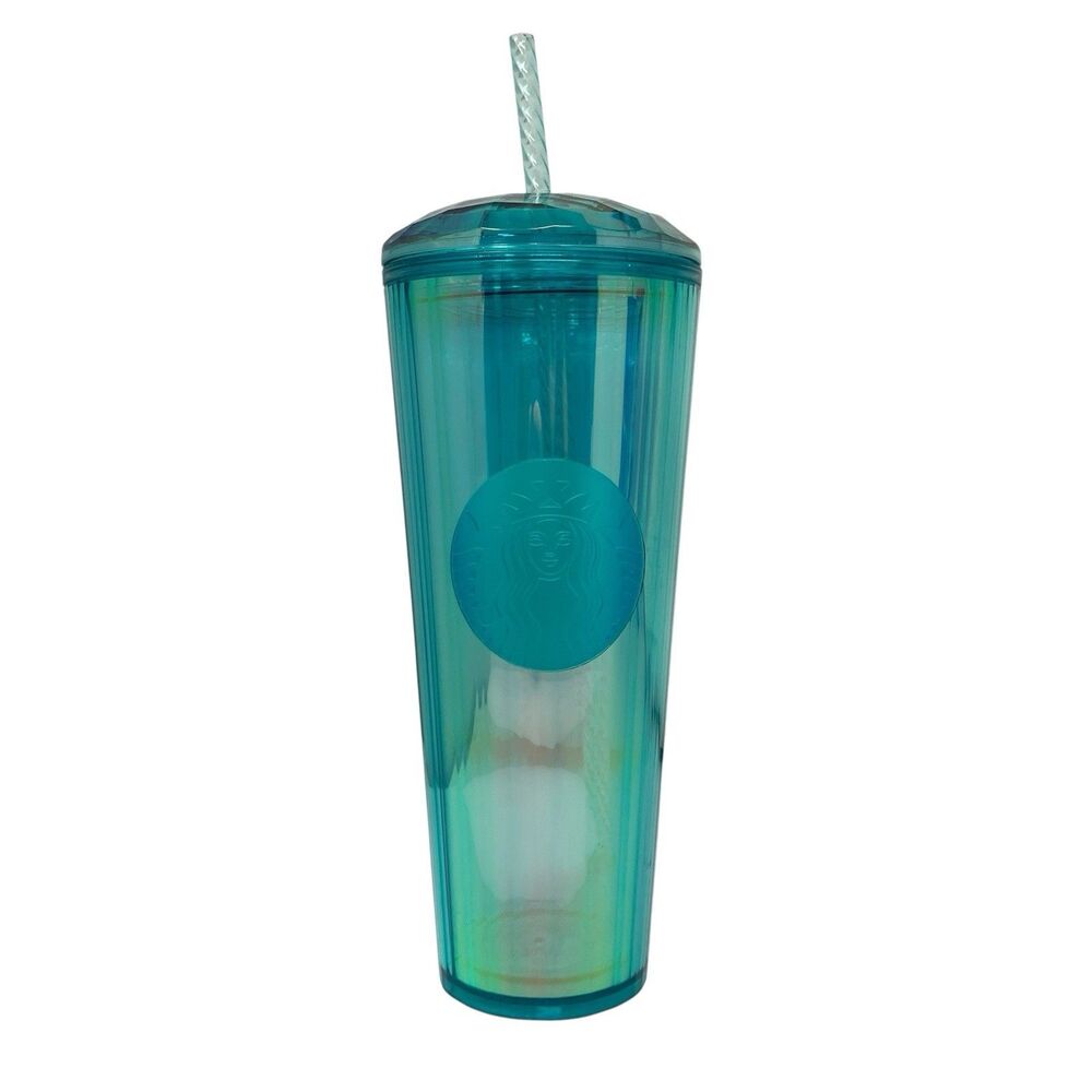 Starbucks Tumbler 24oz Cold Cup Teal Iridescent Dome Straw 2021 Rare Gift New
